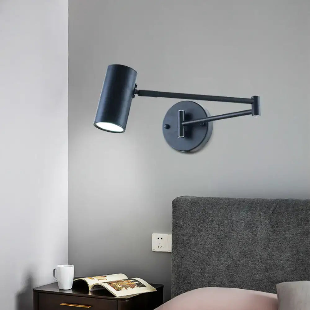 Minimalist black and gold adjustable cylinder wall light bedroom lamp