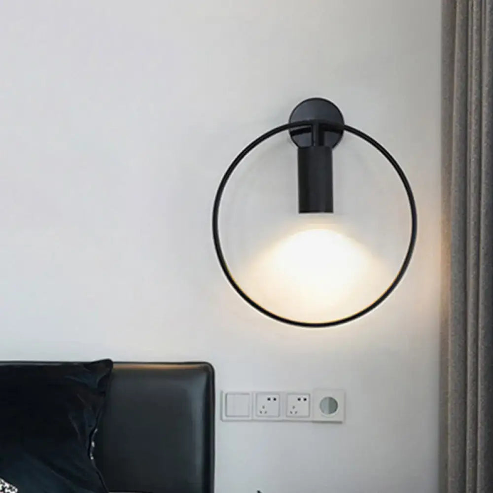 Minimalist black circular metal sconce – living room wall light