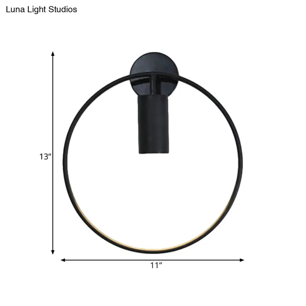 Minimalist black circular metal sconce – living room wall light