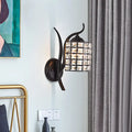 Minimalist black wrought iron wall sconce with crystal-encrusted square lampshade for 110v-120v bedroom lighting