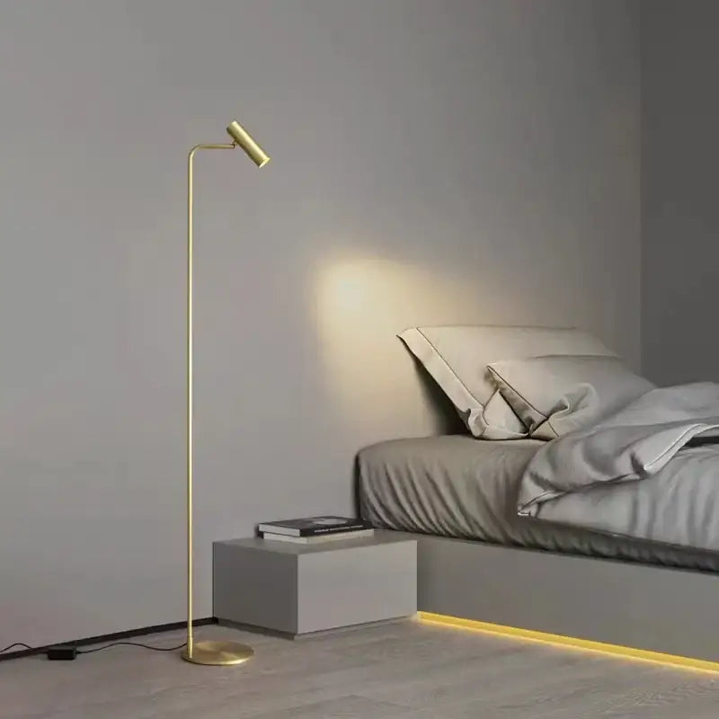 Minimalist black decorbites brass floor light bedroom curved lamp