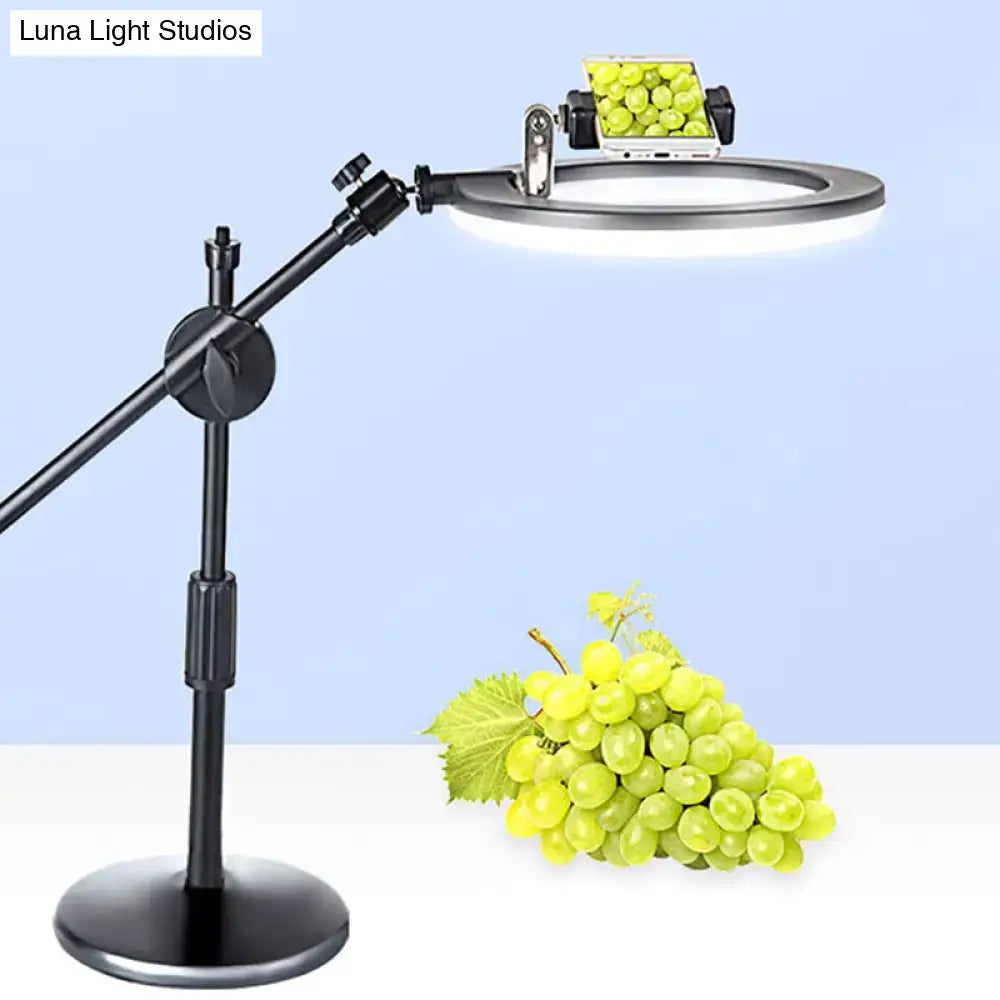 Minimalist black finish led ring light with phone holder bedroom vanity