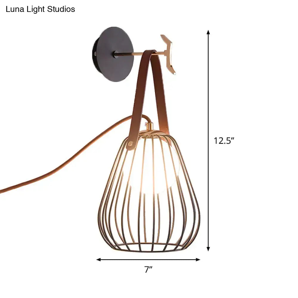 Minimalist black finish pear cage iron wall sconce bedroom light