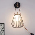 Minimalist black finish pear cage iron wall sconce bedroom light