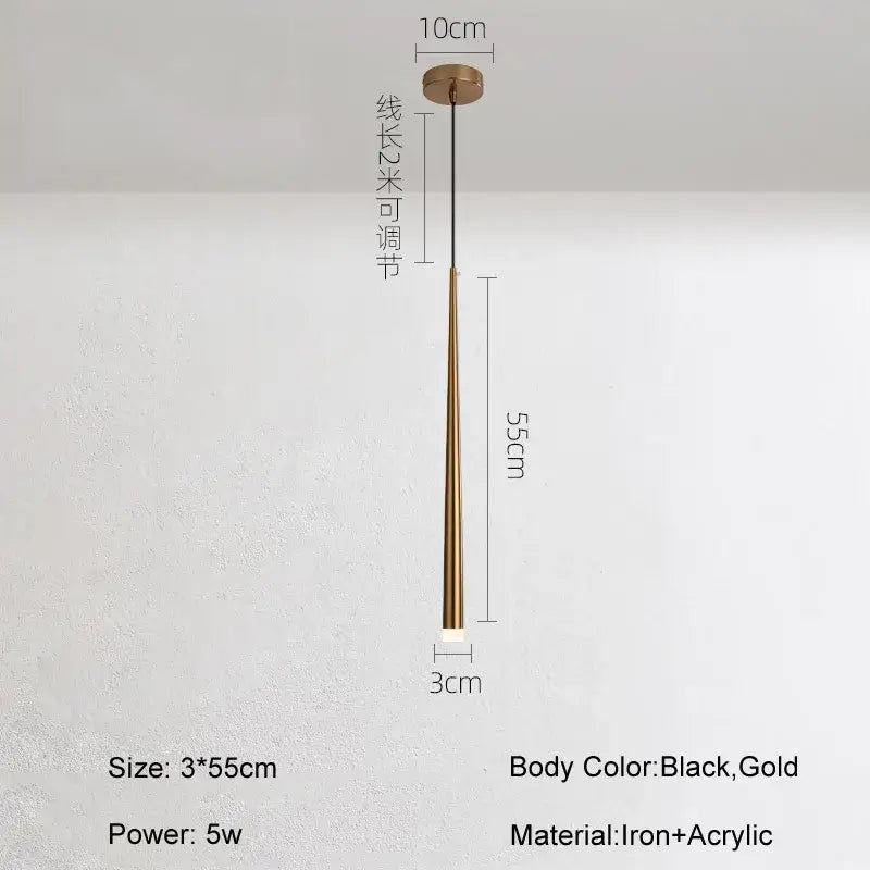 Minimalist black & gold cone tube pendant lights for kitchen dining room