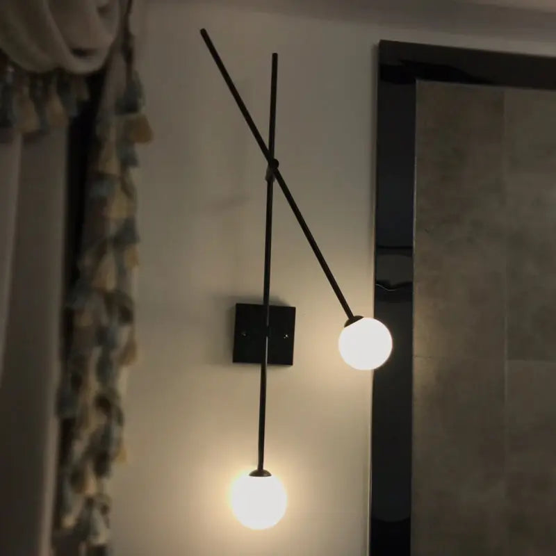 Minimalist black & gold opal glass bubble light fixture bedroom sconce
