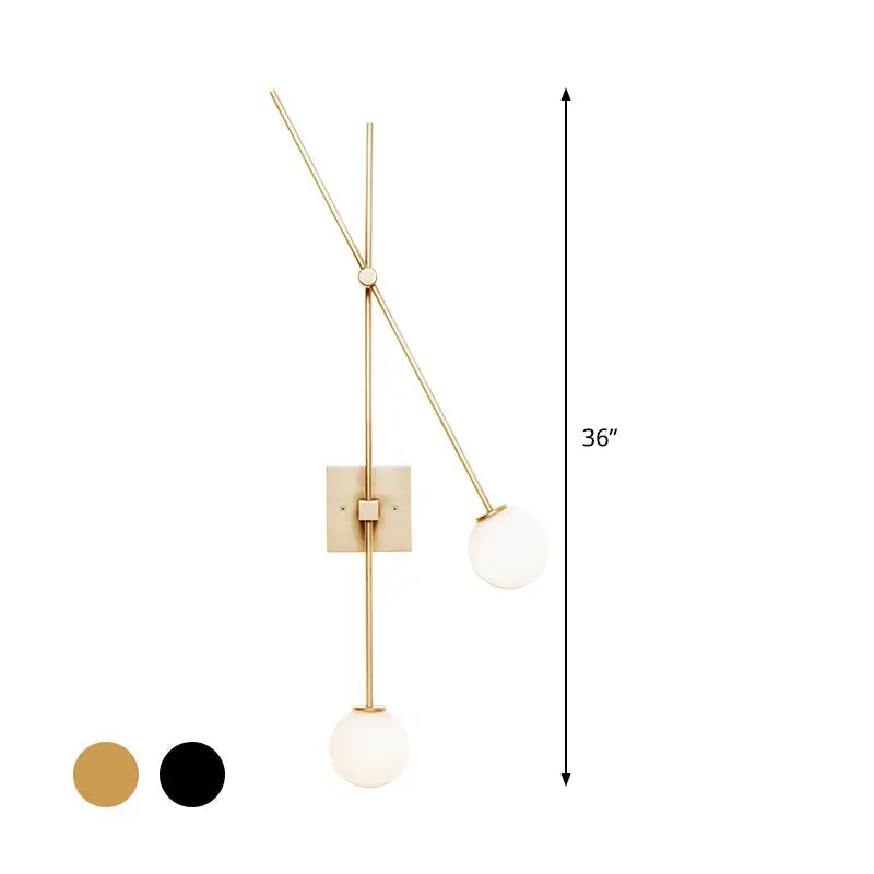 Minimalist black & gold opal glass bubble light fixture bedroom sconce