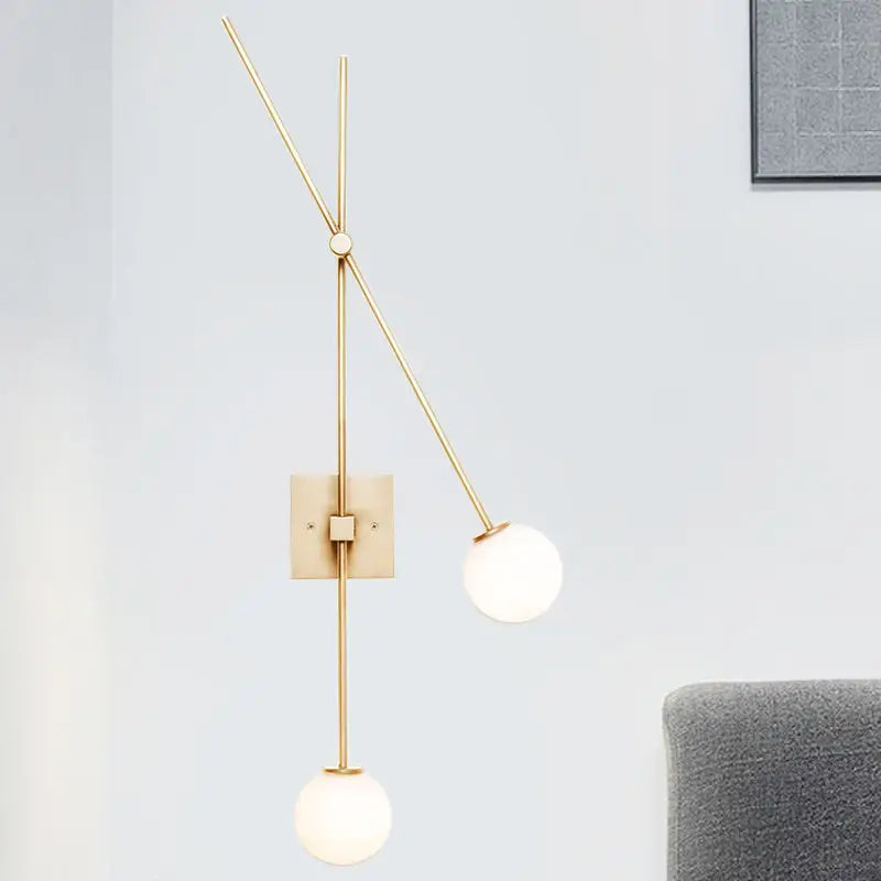 Minimalist black & gold opal glass bubble light fixture bedroom sconce