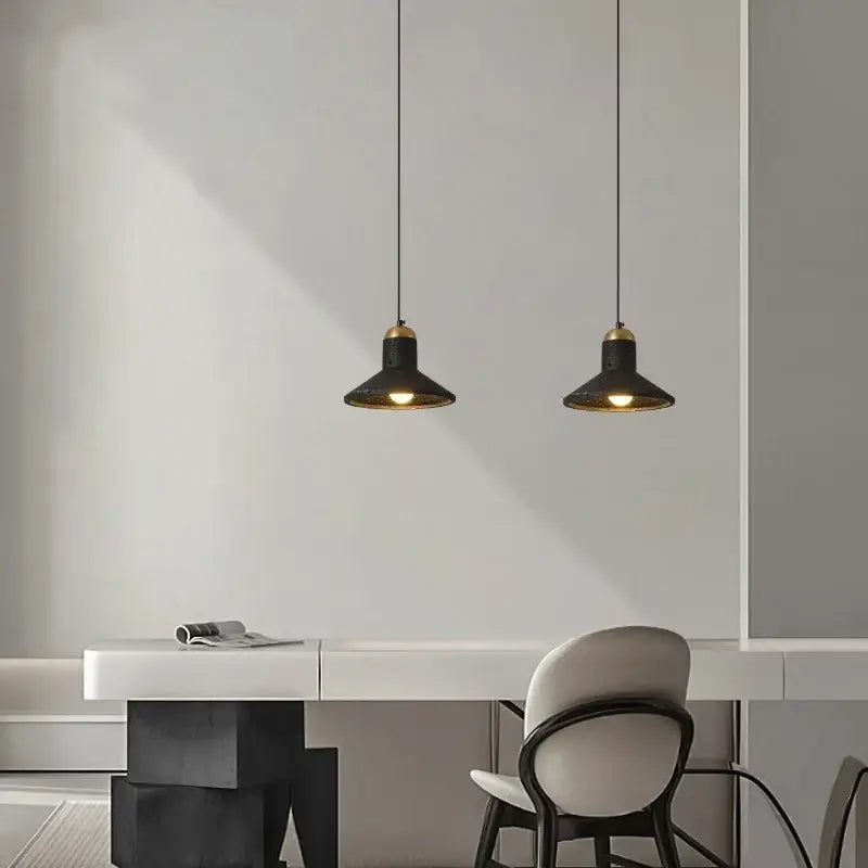 Minimalist black & gold pendant light dining room led black travertine