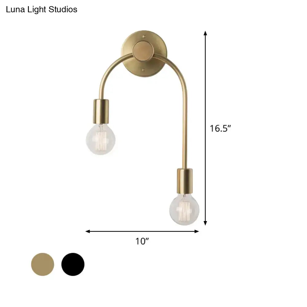 Minimalist black & gold wall lamp bedroom double arm sconce