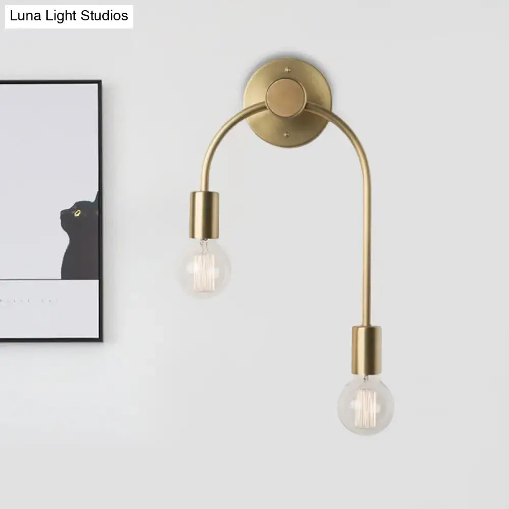 Minimalist black & gold wall lamp bedroom double arm sconce