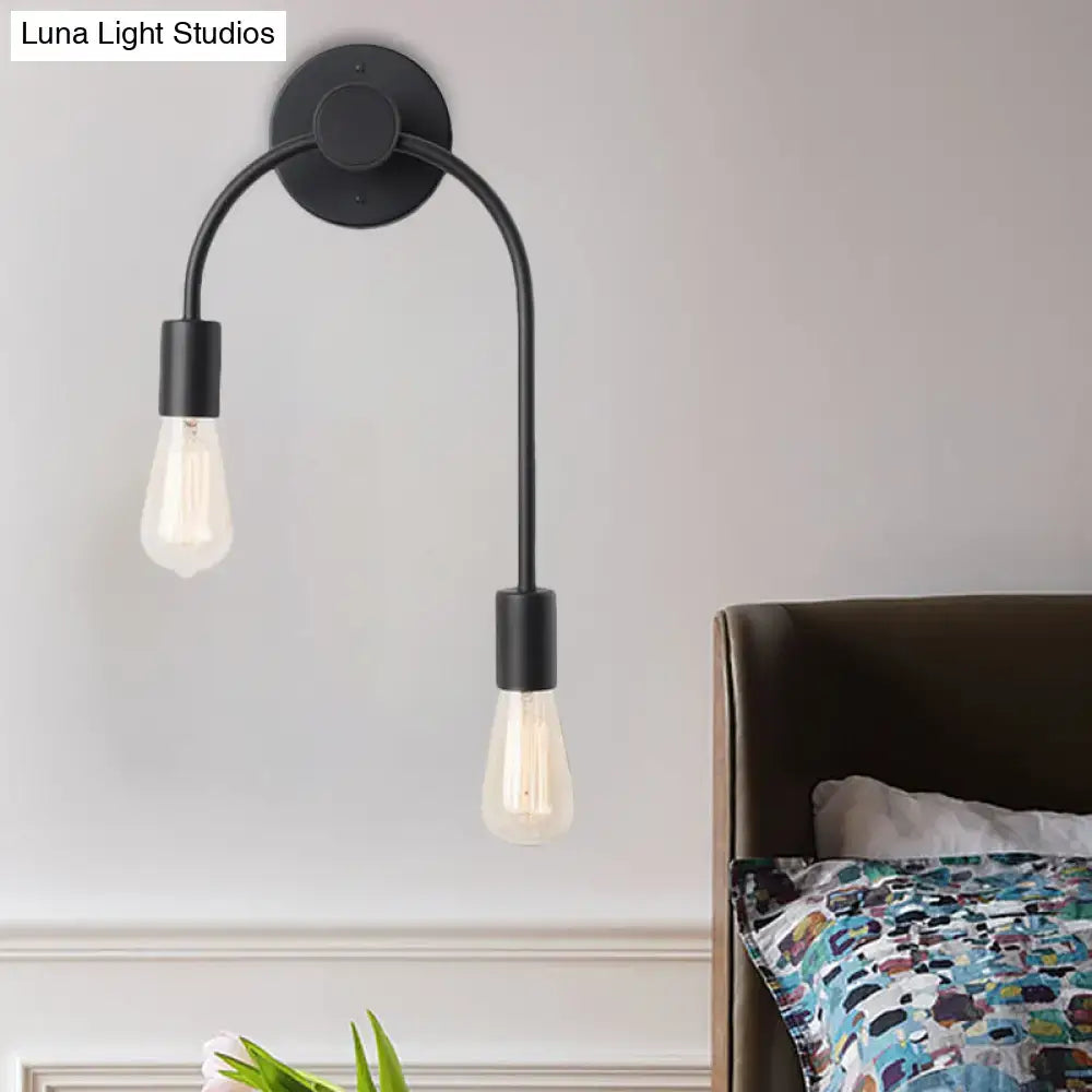 Minimalist black & gold wall lamp bedroom double arm sconce
