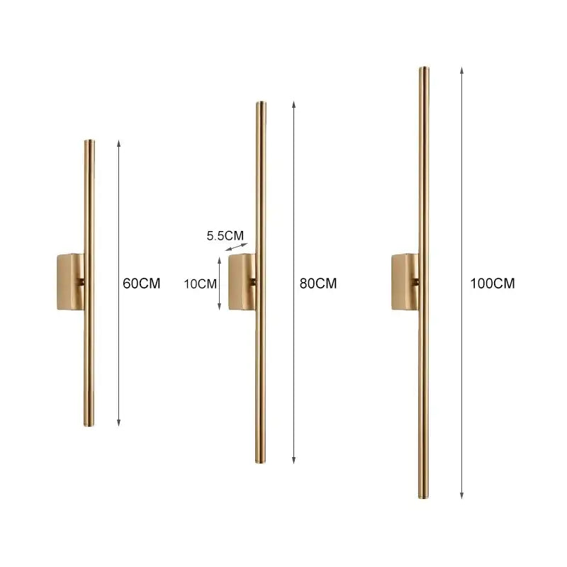 Minimalist black & gold wall sconce living room led vertical bar