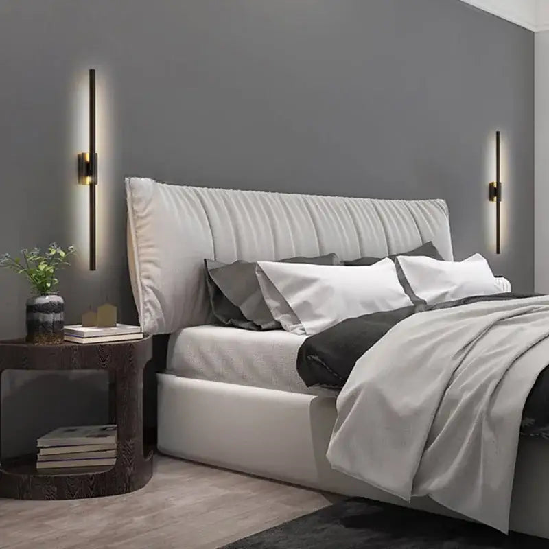 Minimalist black & gold wall sconce living room led vertical bar