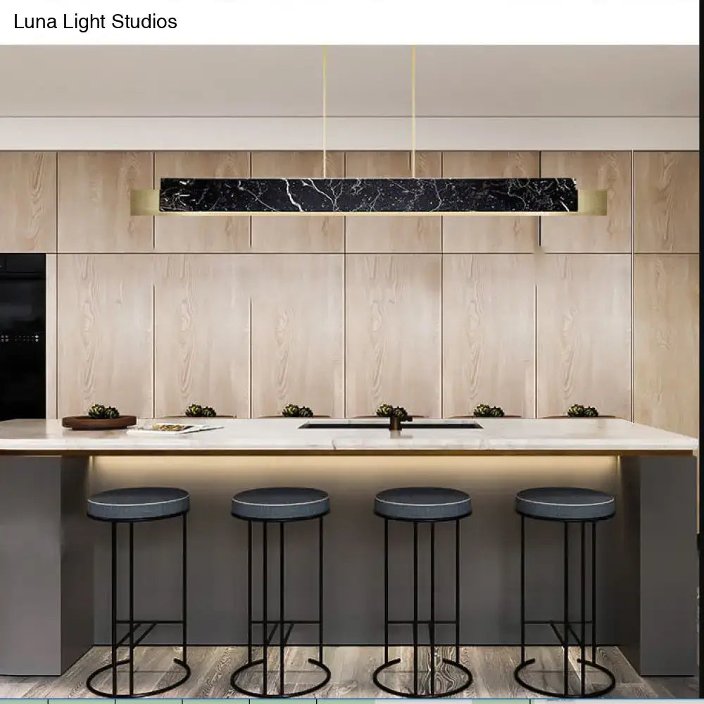 Minimalist black marble rectangular dining room light with gold accents