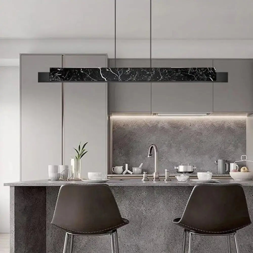 Minimalist black marble rectangular dining room light with gold accents