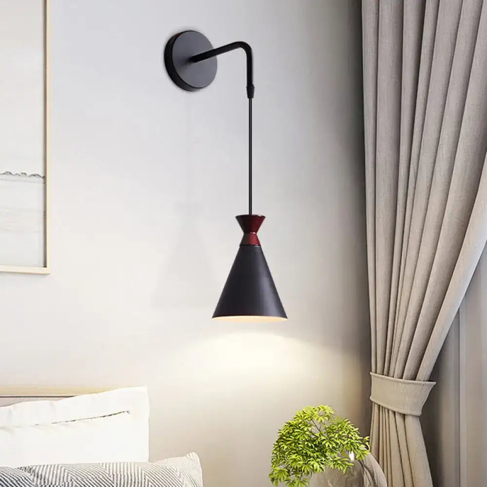 Minimalist black & white conical wall light – bedroom iron wall sconce