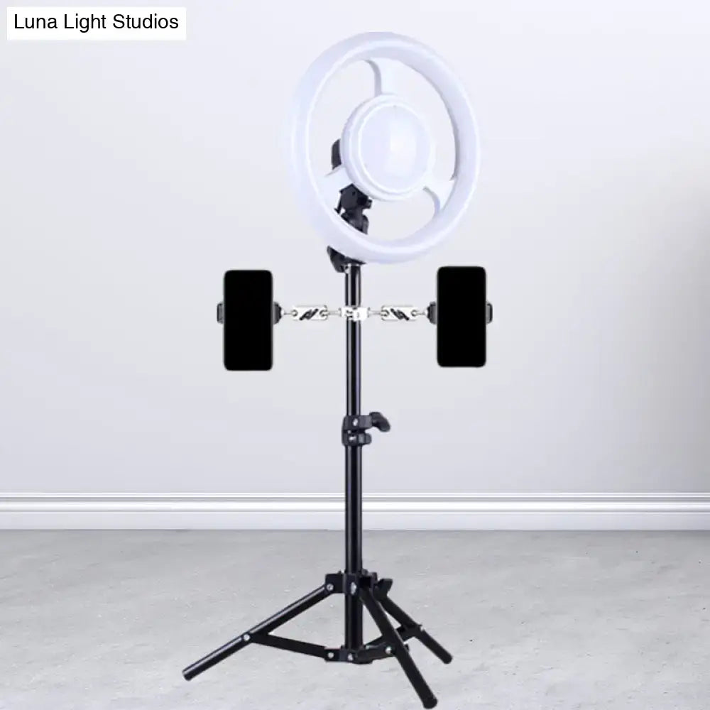 Minimalist black & white led ring light phone holder bedroom fixture