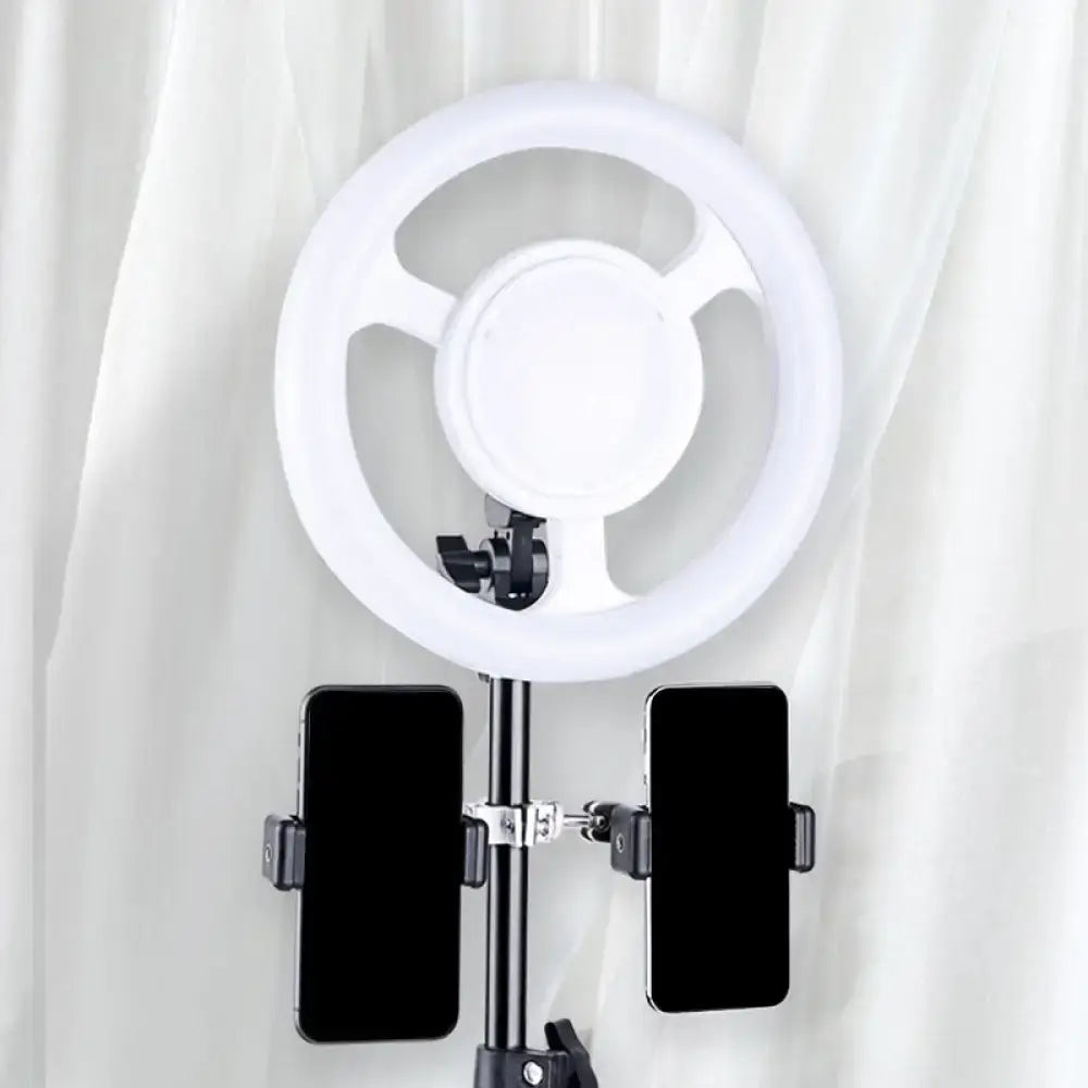 Minimalist black & white led ring light phone holder bedroom fixture