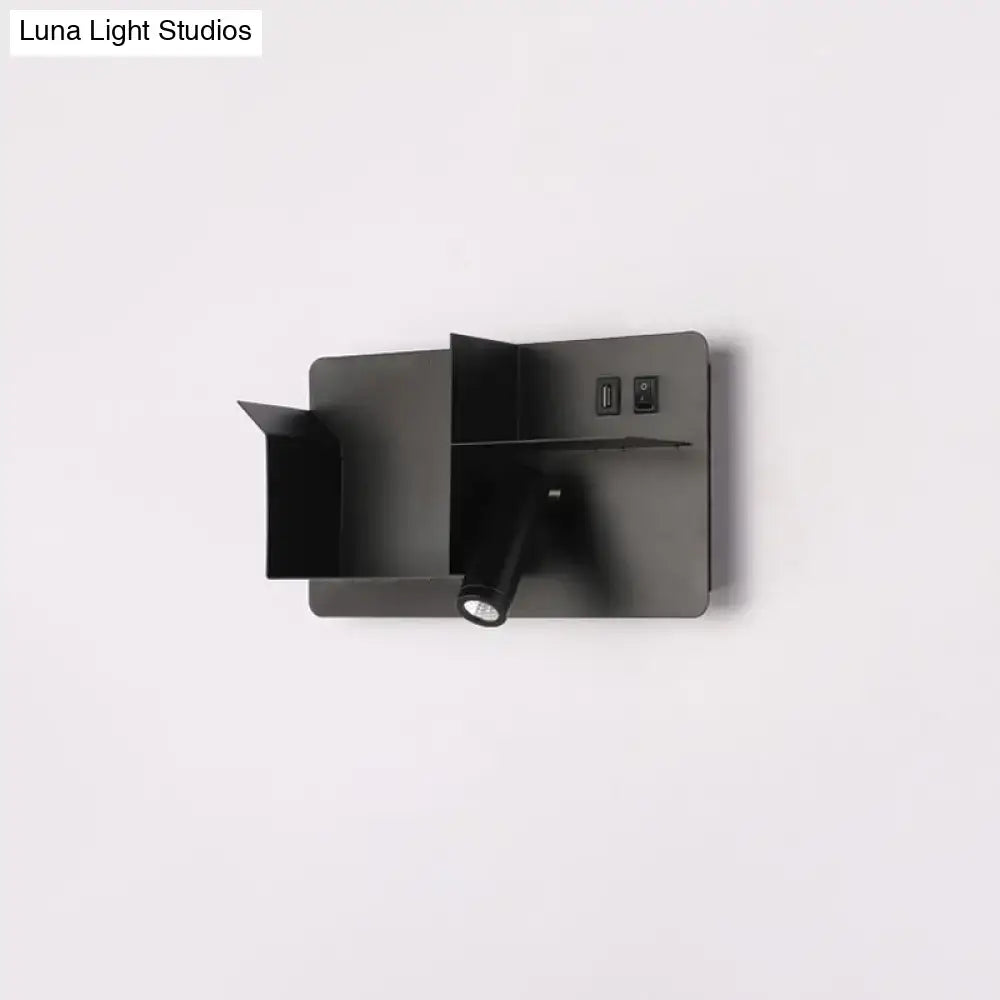 Minimalist black & white metal tubular wall light bedroom sconce