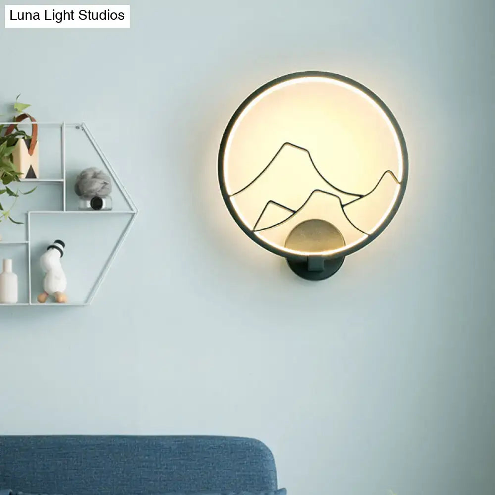 Minimalist black & white mountain acrylic ring wall lamp bedroom
