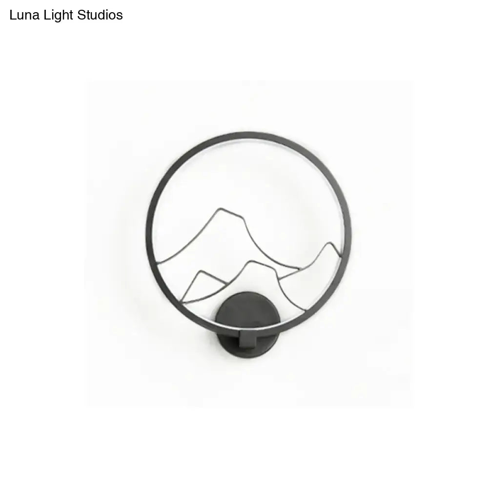 Minimalist black & white mountain acrylic ring wall lamp bedroom