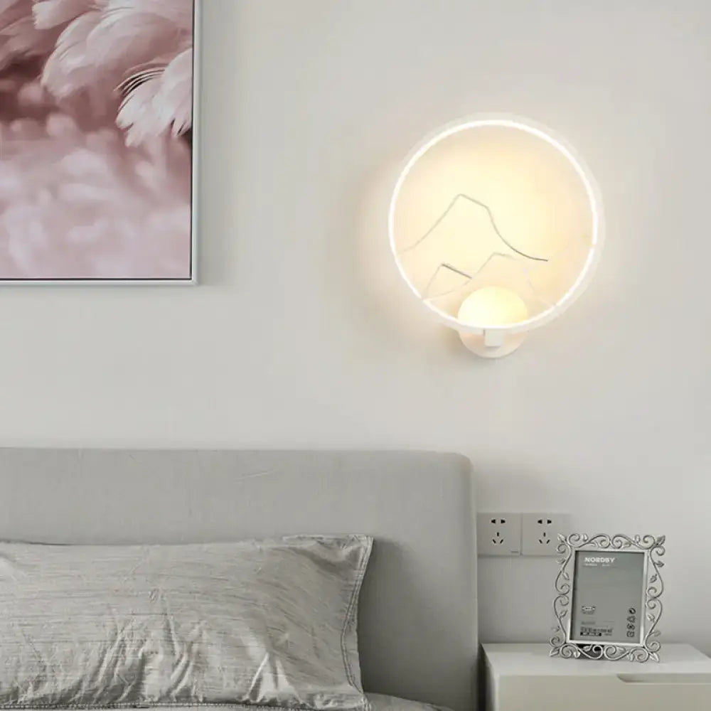 Minimalist black & white mountain acrylic ring wall lamp bedroom