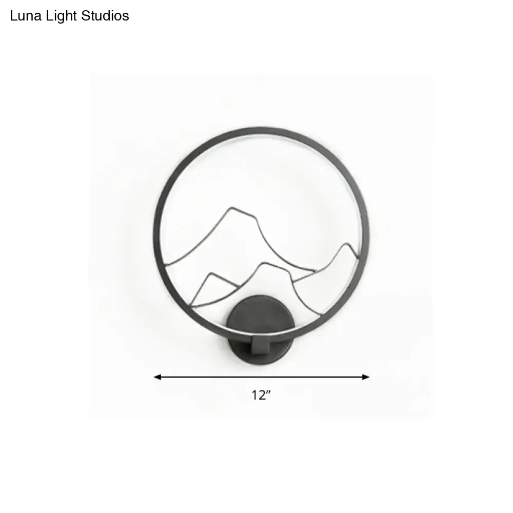 Minimalist black & white mountain acrylic ring wall lamp bedroom