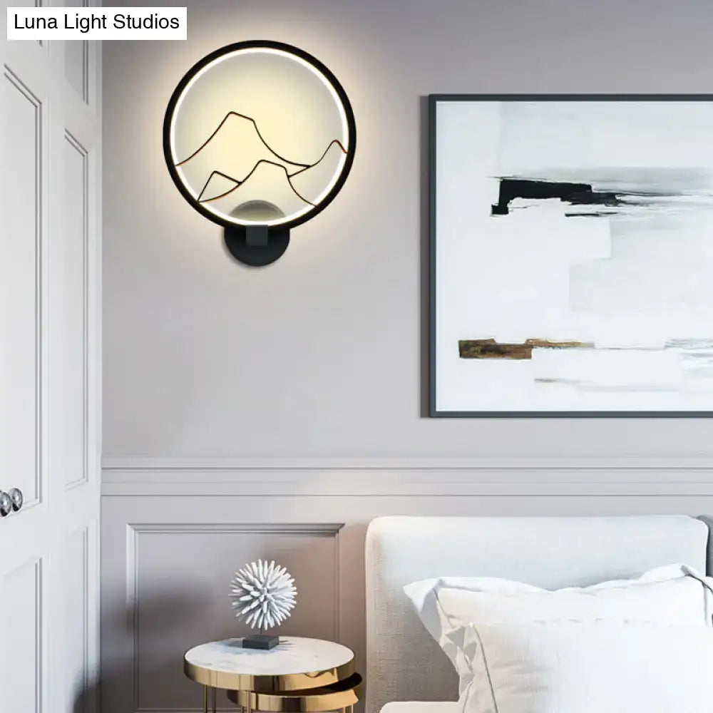 Minimalist black & white mountain acrylic ring wall lamp bedroom