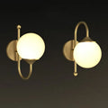 Minimalist brass led wall lamp with frosted glass globe shades for dining room lighting