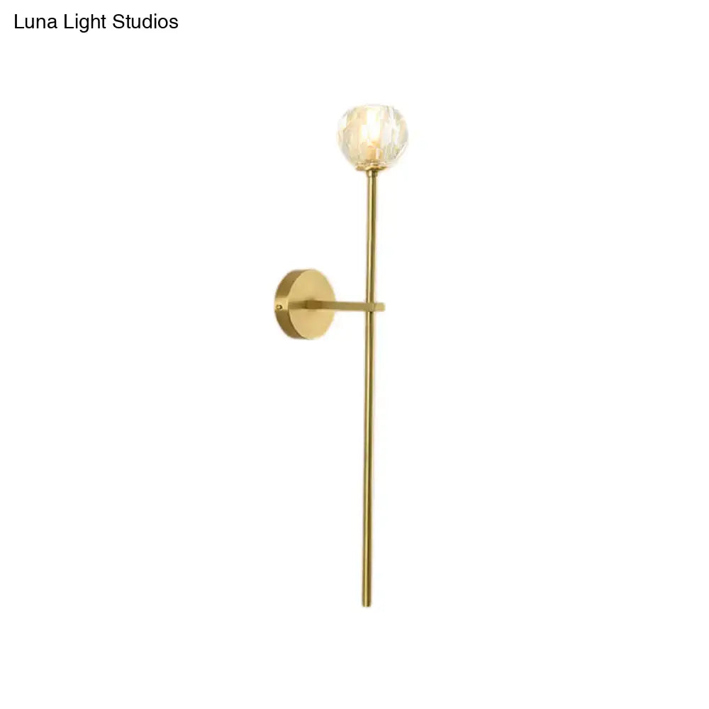 Minimalist brass faceted crystal wall sconce bedroom light direct wired