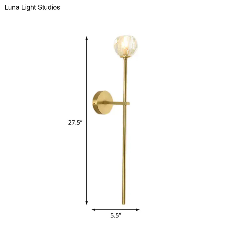 Minimalist brass faceted crystal wall sconce bedroom light direct wired