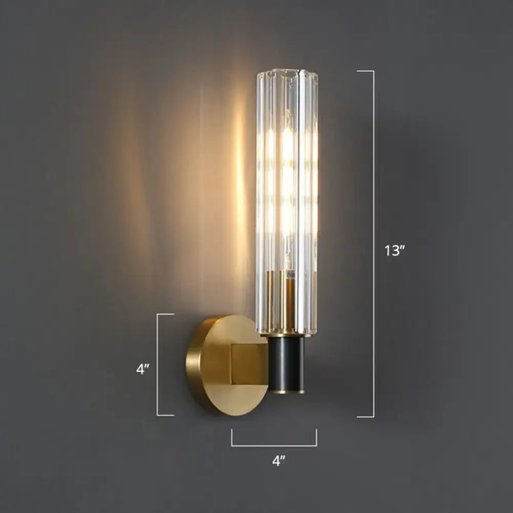 Minimalist brass finish tubular wall light sconce for bedroom