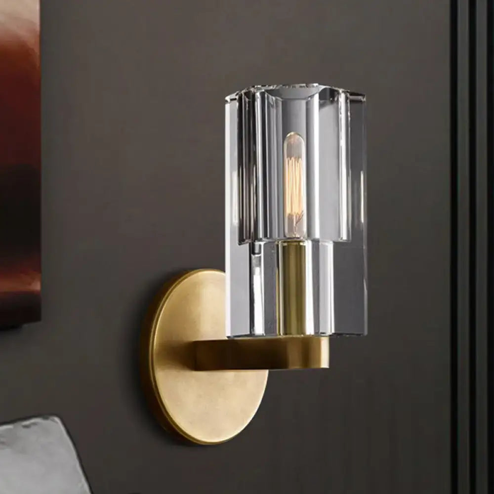Minimalist brass ribbed glass wall sconce for living room