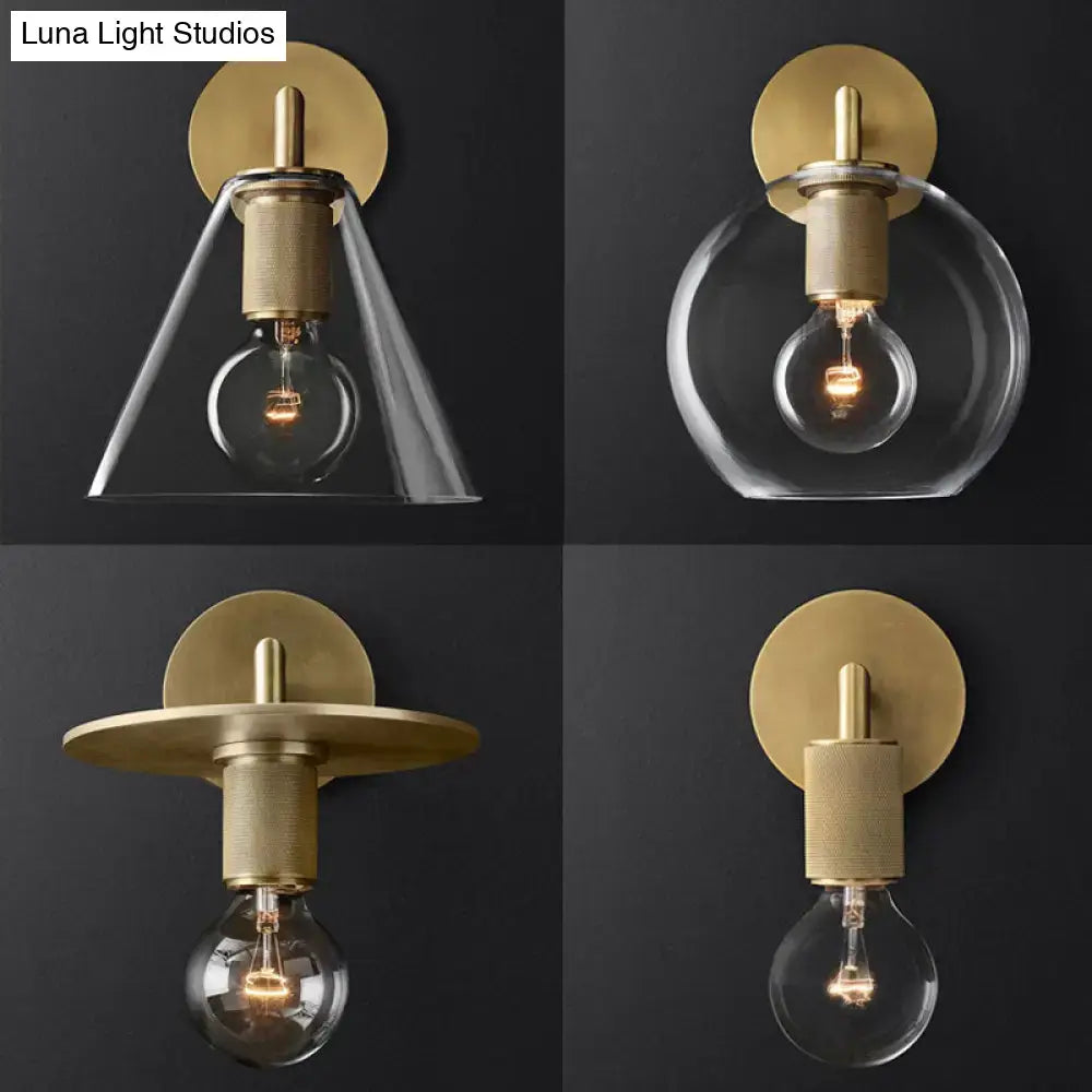 Minimalist bronze wall sconce with glass shade bedroom light