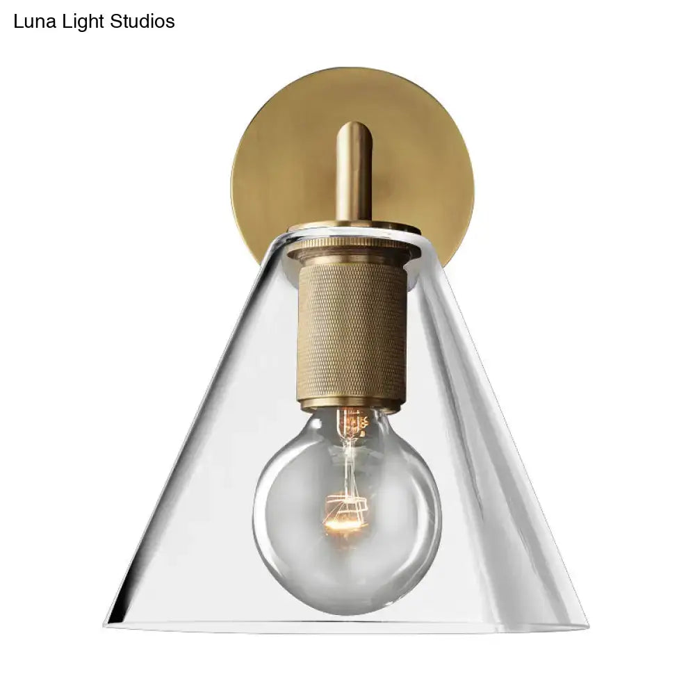 Minimalist bronze wall sconce with glass shade bedroom light