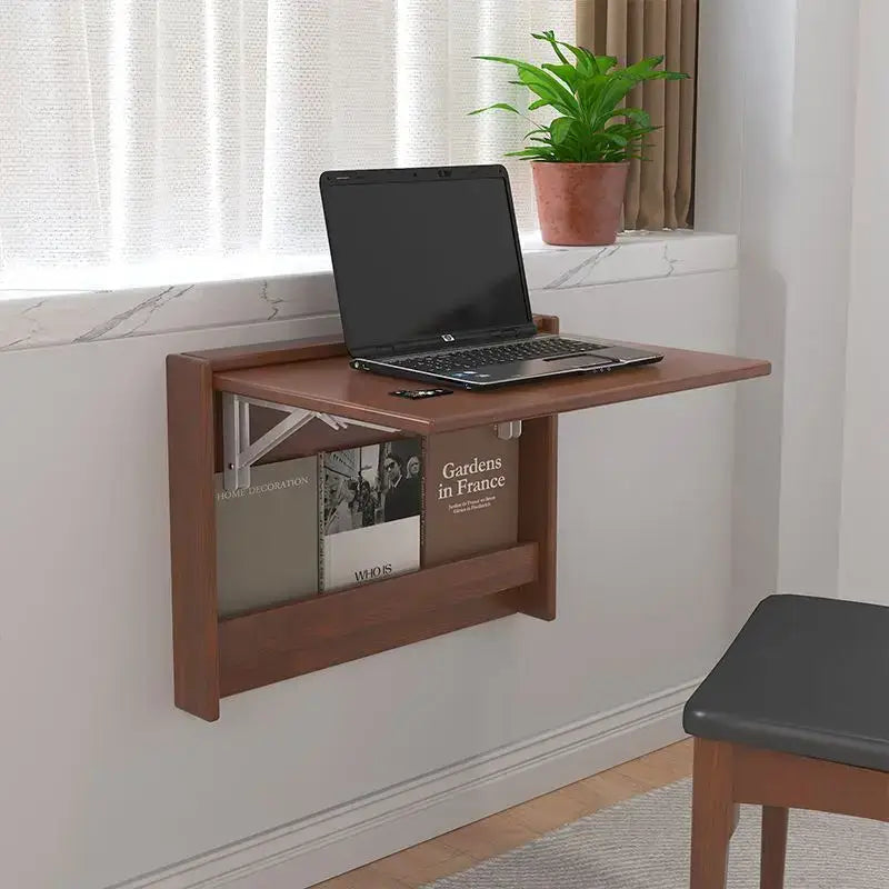 Minimalist brown compact corner desk bedroom foldable storage table