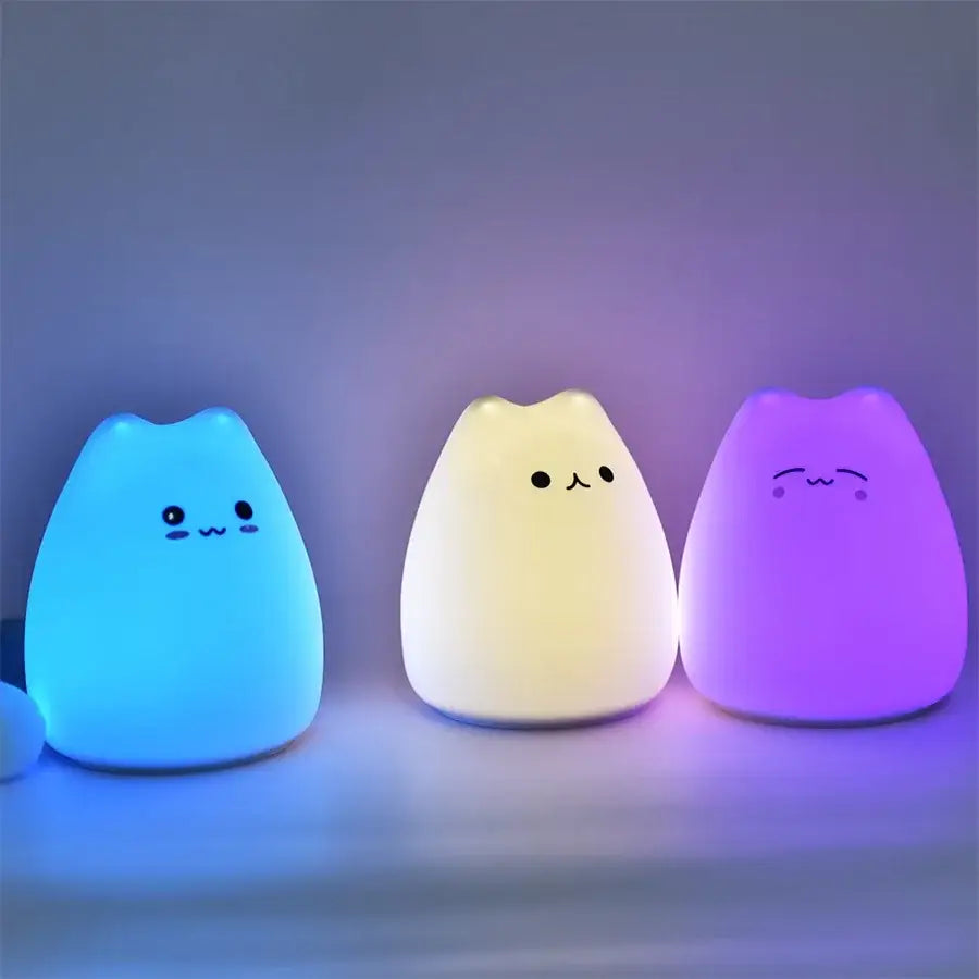Minimalist cat silicone led night light bedroom lamp 3 colors