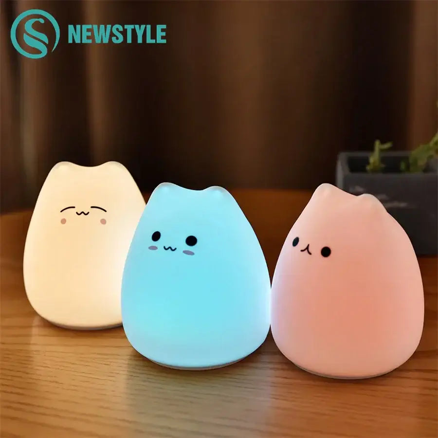 Minimalist cat silicone led night light bedroom lamp 3 colors