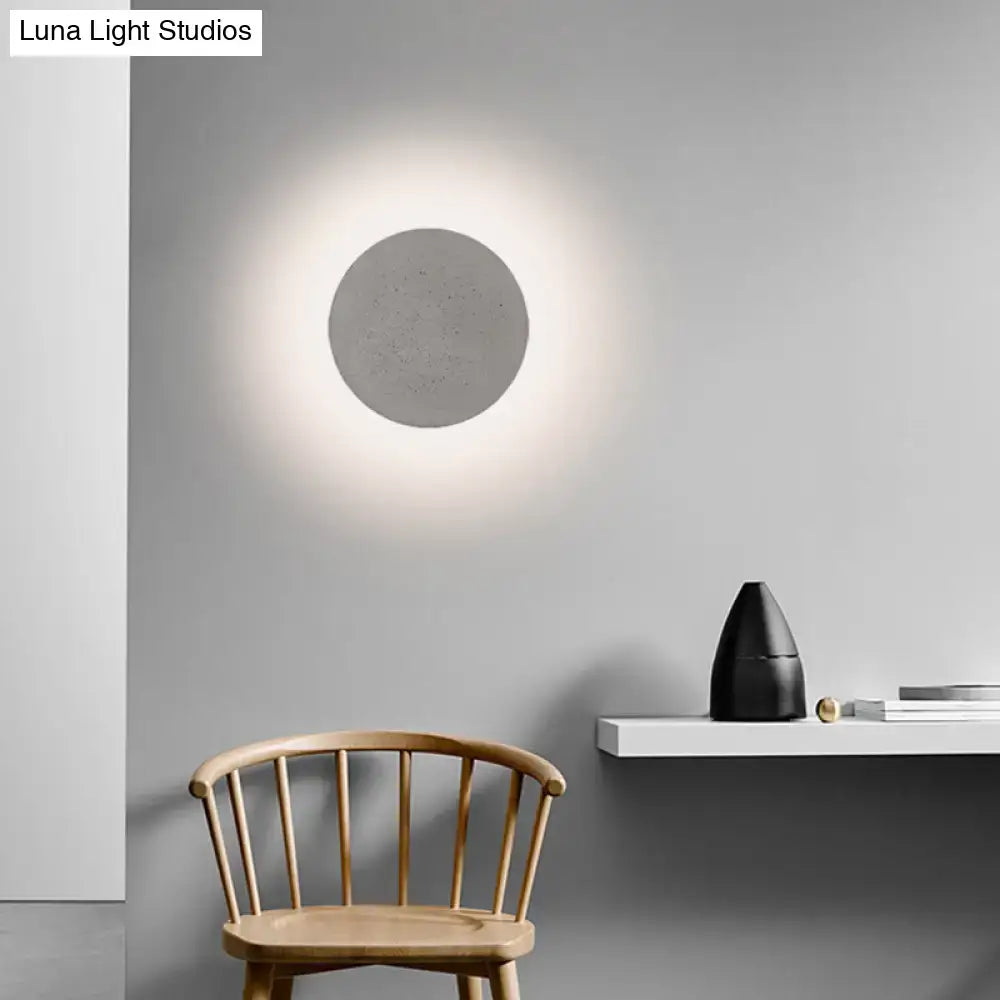 Minimalist cement grey flat round wall sconce light for bedroom
