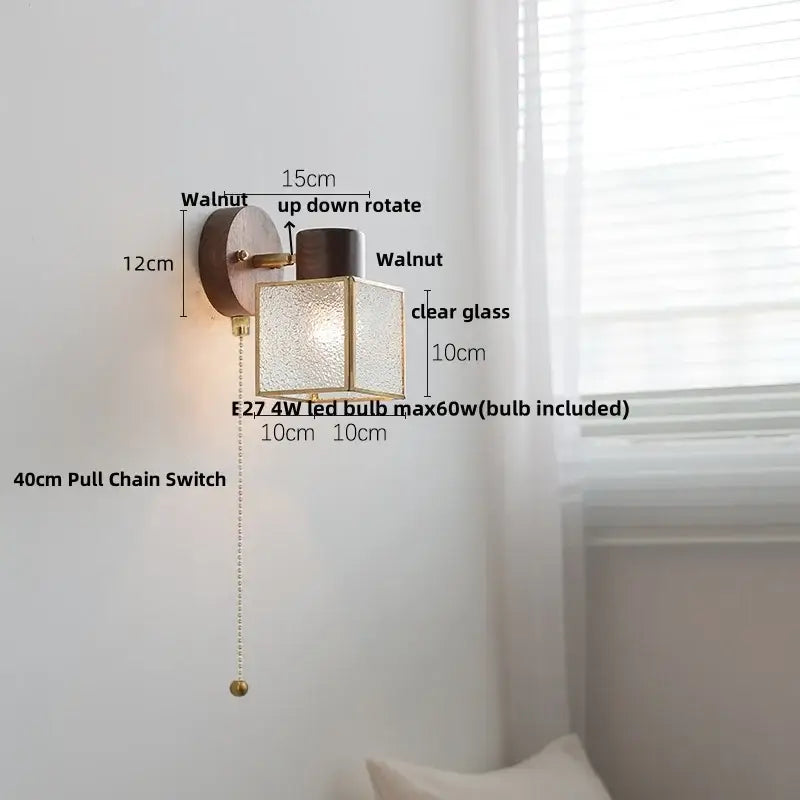 Minimalist ceramic walnut wood wall light bedroom reading lamp