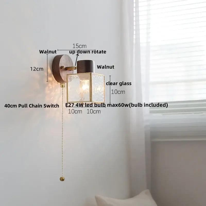 Minimalist ceramic walnut wood wall light bedroom reading lamp