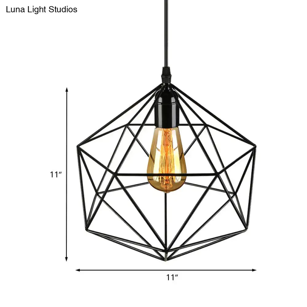 Decorbites geometric metal pendant light in black with warm filament bulb for industrial living room lighting