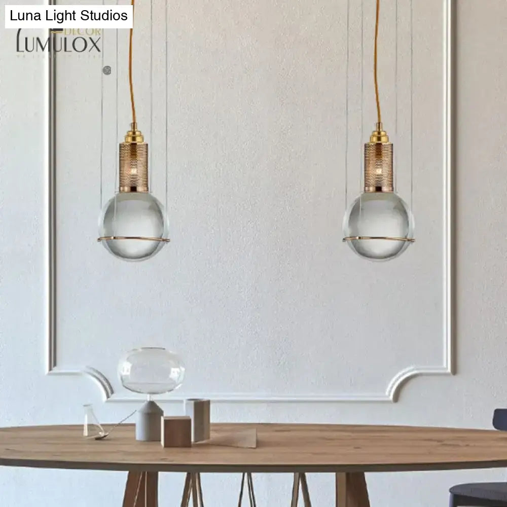 Minimalist globe crystal shade hanging lamp living room brass mesh