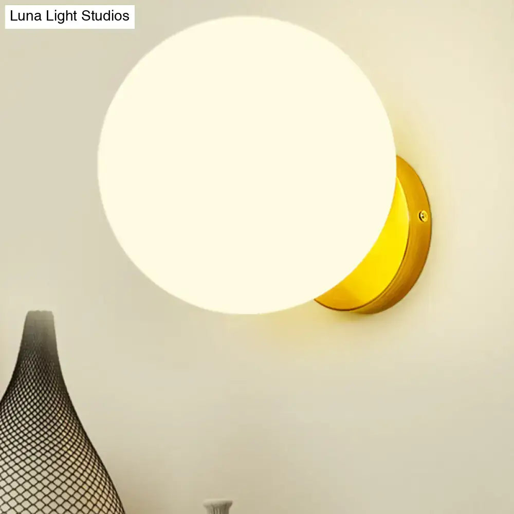 Minimalist gold and white glass ball sconce bedroom wall light