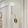 Minimalist gold & black opal glass wall sconce bedroom long curved arm