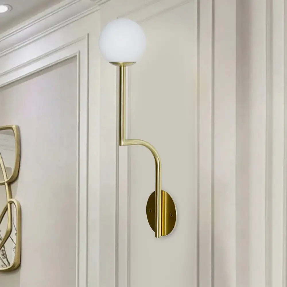 Minimalist gold & black opal glass wall sconce bedroom long curved arm