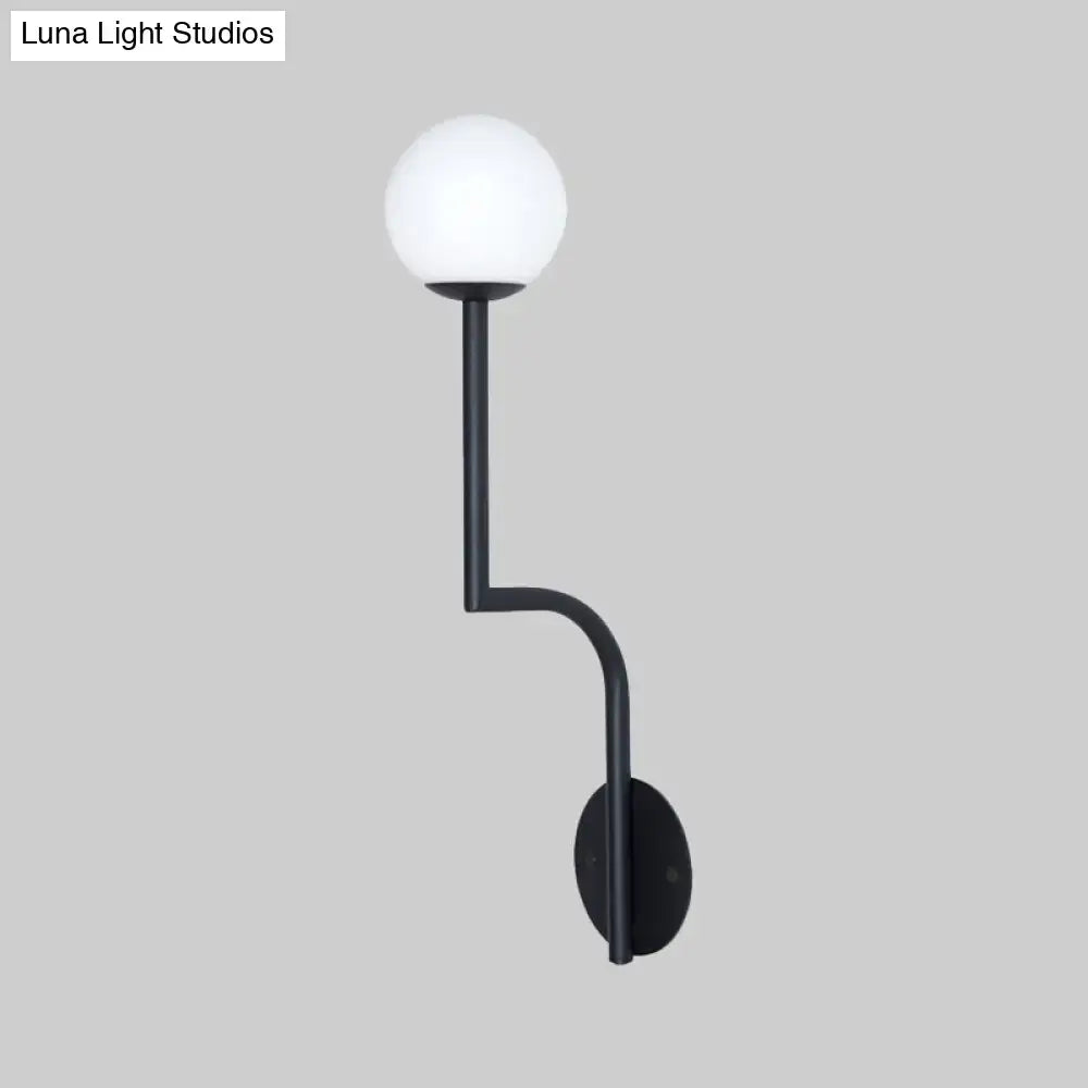 Minimalist gold & black opal glass wall sconce bedroom long curved arm