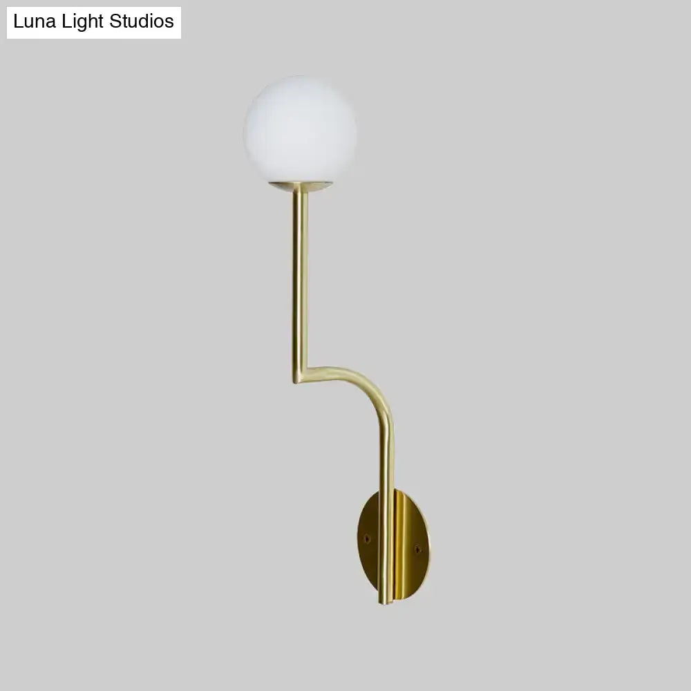Minimalist gold & black opal glass wall sconce bedroom long curved arm