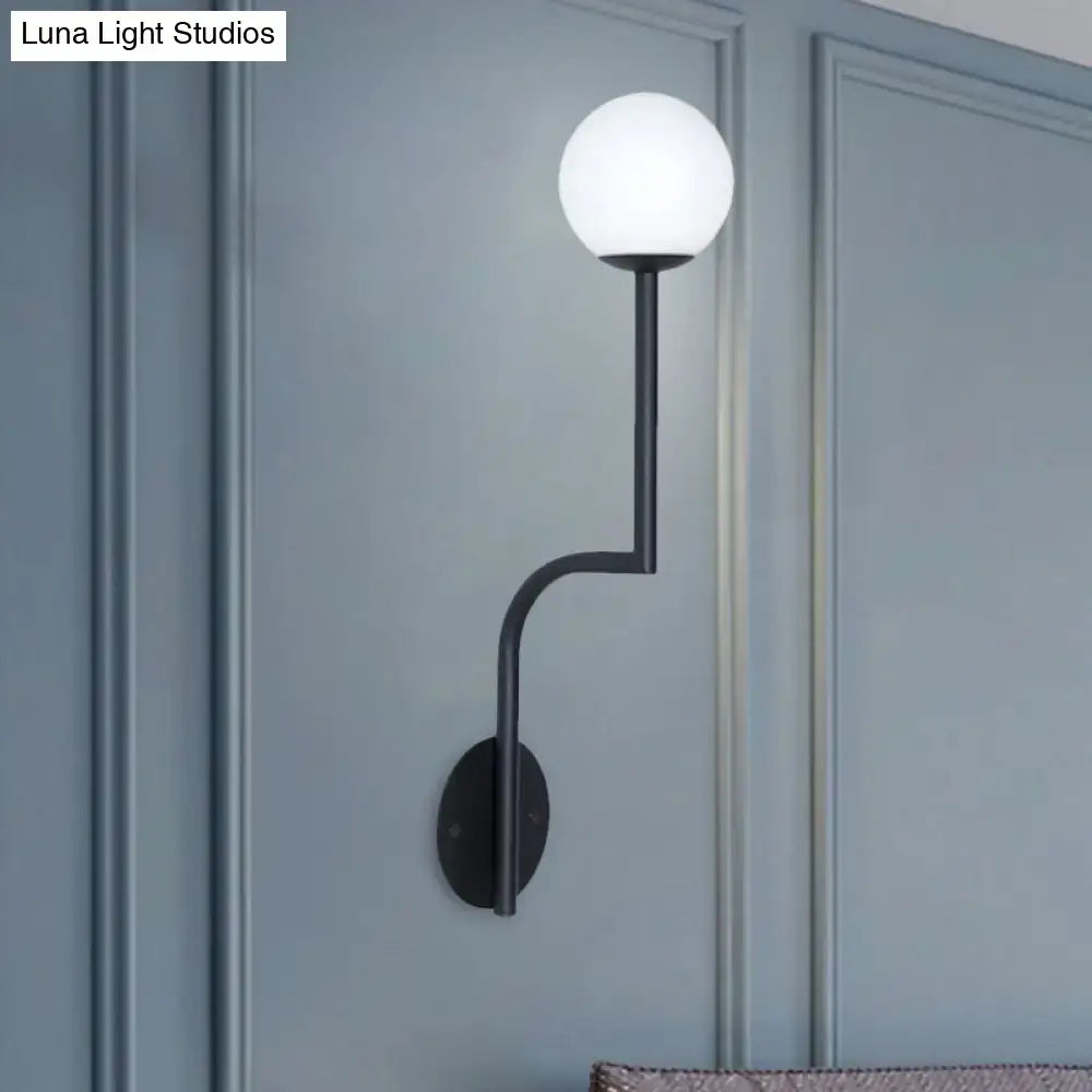 Minimalist gold & black opal glass wall sconce bedroom long curved arm